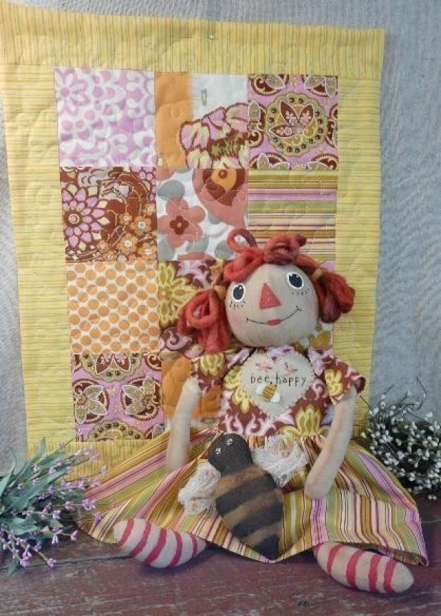 Bee Happy Raggedy Gal doll and Quilt Pattern
