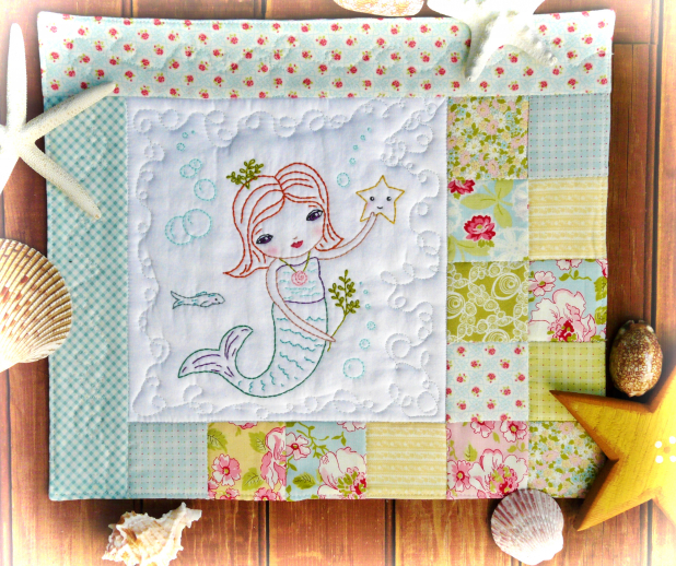 mermaid under the sea embroidery quilt