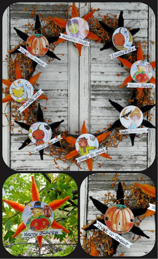 Halloween ornaments and banner pattern wreath