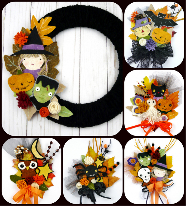Halloween wool wreath and corsage pattern