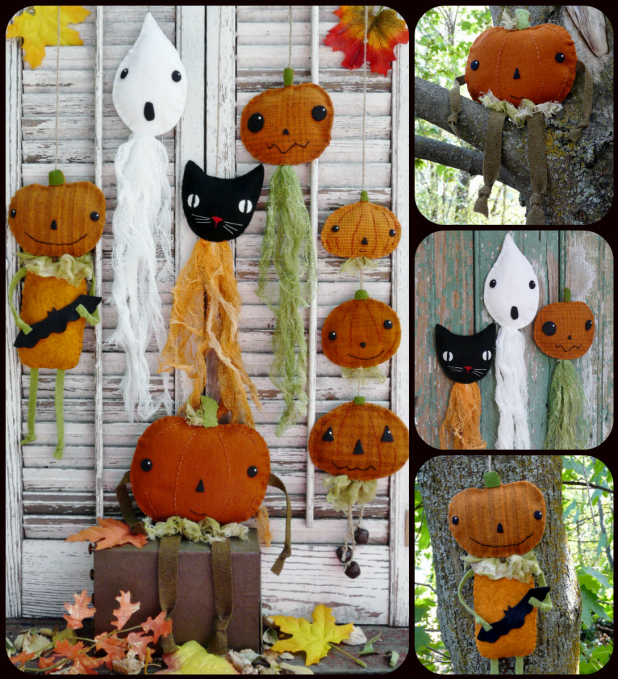 Vintage Halloween party - prim wool goodies pattern hangers
