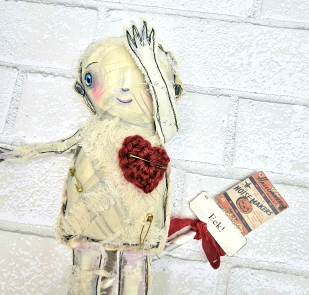 monster mummy art doll muslin painted ooak collectable