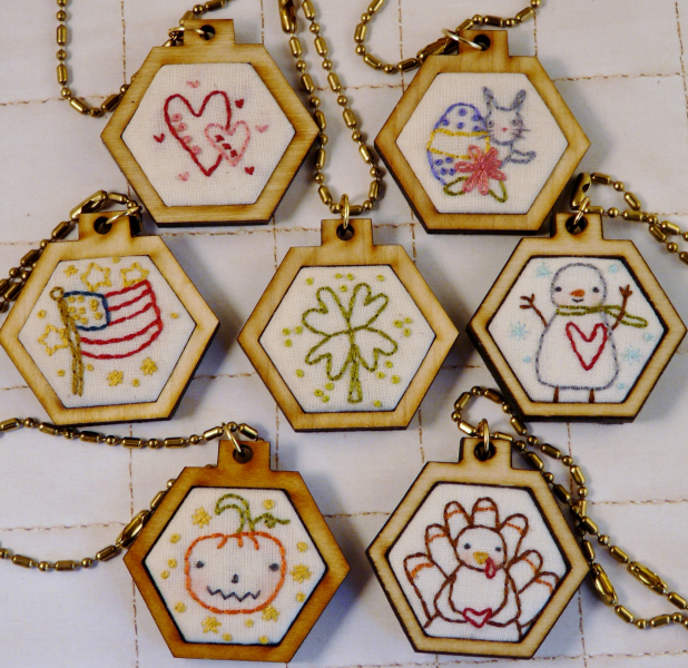 mini hexie embroidery pendant designs