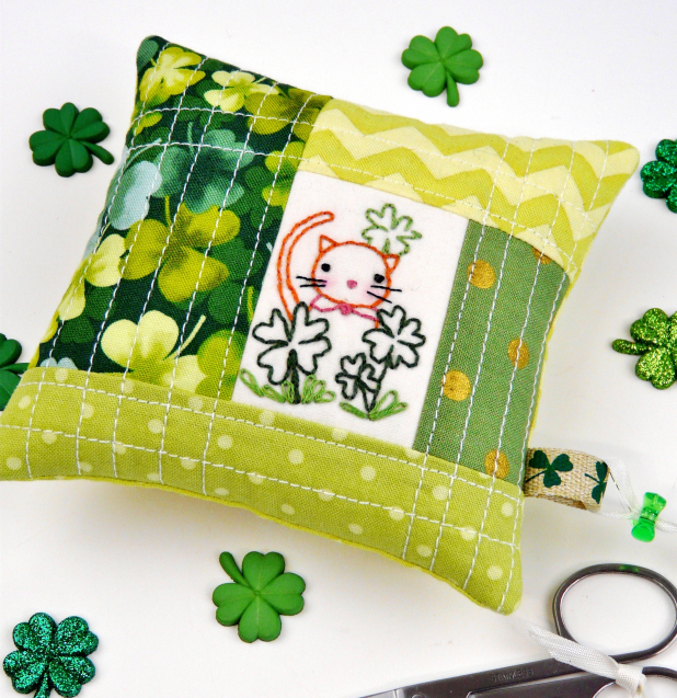 kitty cat st Patrick's day pincushion