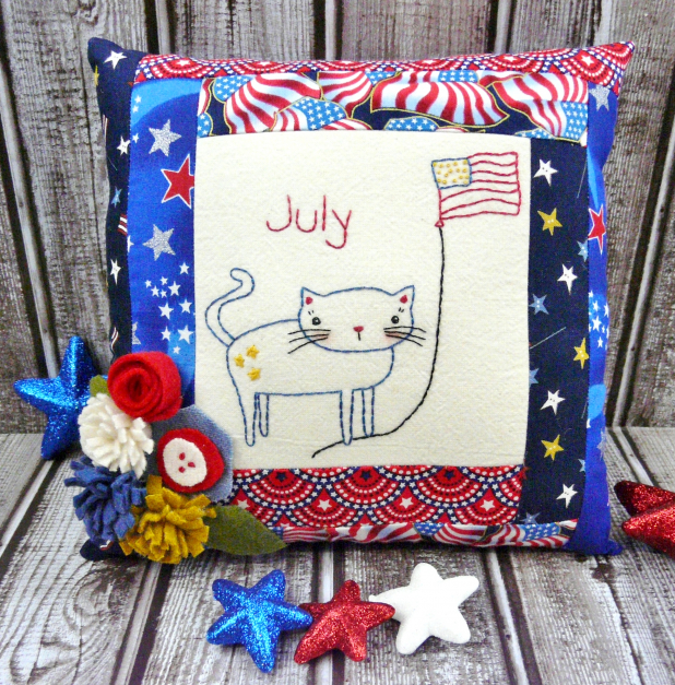 patriotic cat flag embroidery pattern with felt flowers