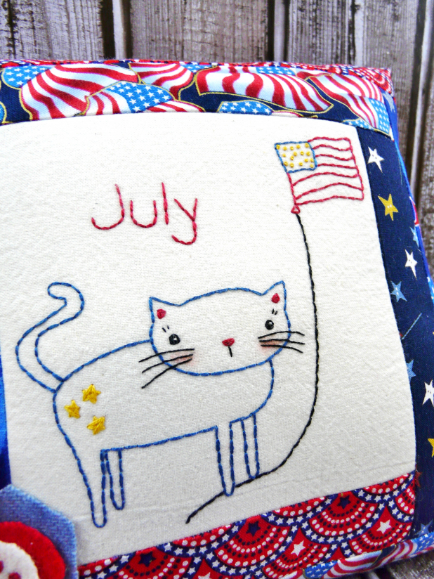 patriotic cat flag embroidery pattern with felt flowers
