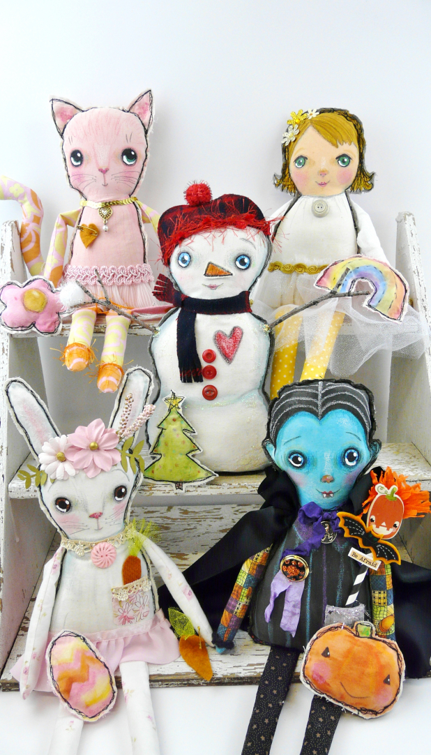 cat angel bunny dracula snowman doll