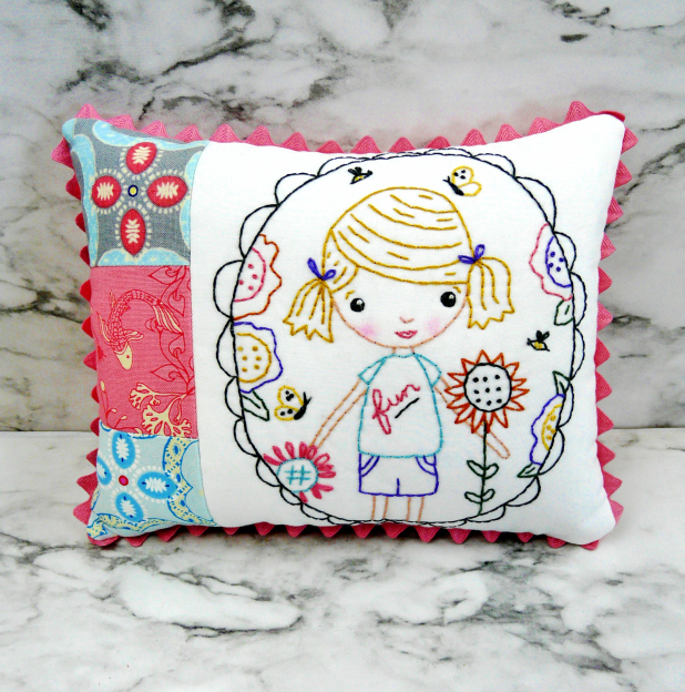fun girl in the garden embroidery pattern