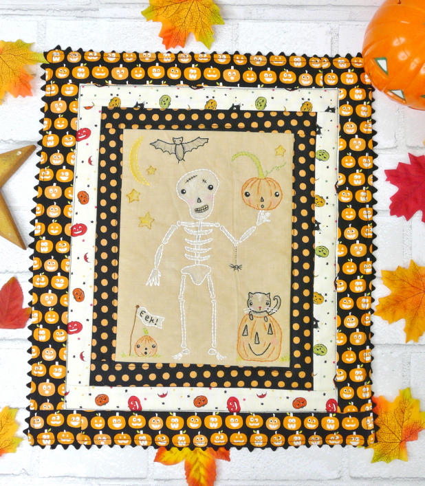 halloween skeleton, pumpkins & cat embroidery quilt pattern