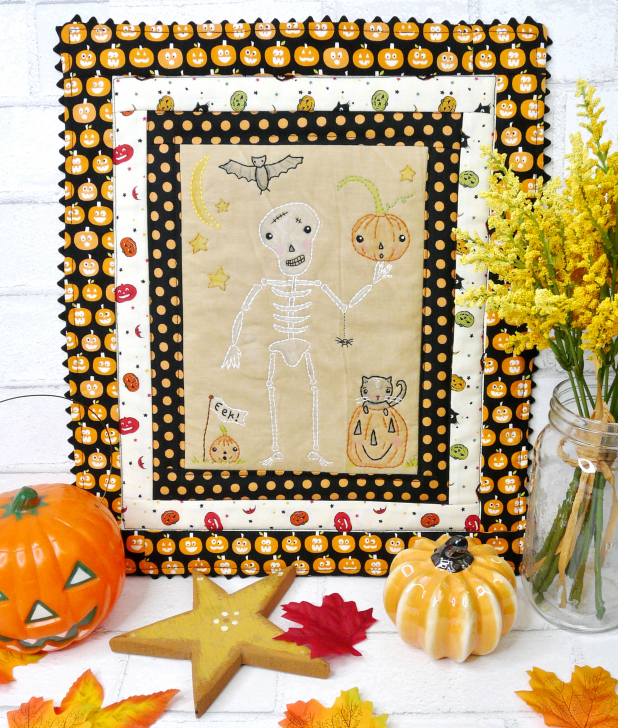 halloween skeleton, pumpkins & cat embroidery quilt pattern