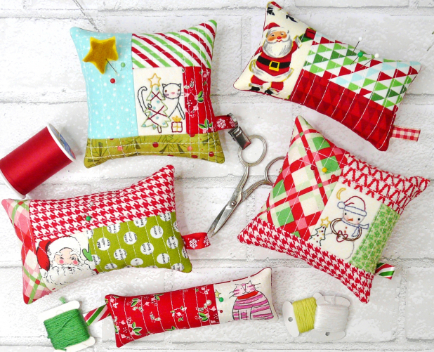 Christmas pincushions hand embroidery & fabric pattern