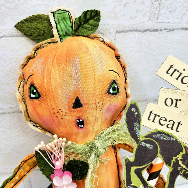 spooky pumpkin art doll muslin painted ooak collectable