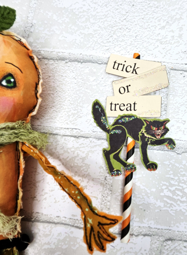 spooky pumpkin art doll muslin painted ooak collectable