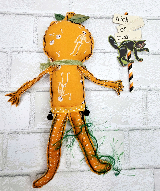spooky pumpkin art doll muslin painted ooak collectable