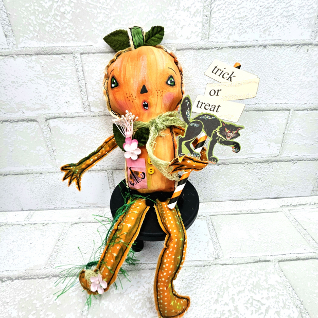 spooky pumpkin art doll muslin painted ooak collectable