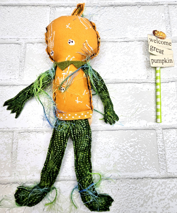 scary pumpkin art doll muslin painted ooak collectable