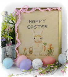 Happy Easter, Hoppin down the bunny trail embroidery pattern #354 stitchery