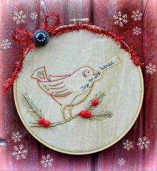 Joy to the world embroidery christmas red bird pattern, #344