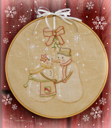 Meet me under the Mistletoe embroidery pattern snowman kissing hhop art #343
