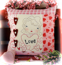 Love...Be mine embroidery pattern, #348 girl hearts pillow