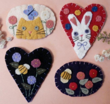 SPRING WOOL PINS cat bunny bee