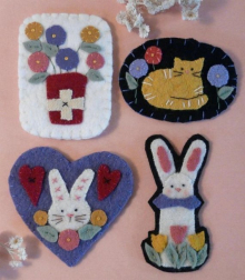 Bunnies, Kitty, & Posies  WOOL PINS pattern