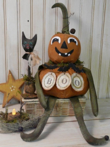 prim BOO Pumpkin man doll & cat pattern