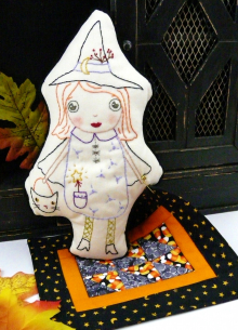 Halloween Good Witch embroidery doll and mini Quilt pattern, #389 good witch embroidery doll with mini quilt pattern