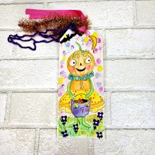 Pumpkin jack o lantern girl Halloween original art tag