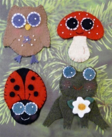 Woodland animals wool PINS Pattern owl frog ladybug mushroom