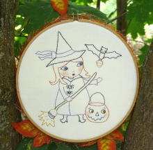 Trick or treat candy & sweets Stitchery hoop girl witch pattern