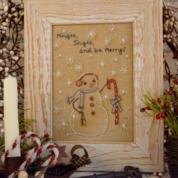 Mingle, jingle, and be merry snowman embroidery pattern