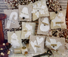 Prim French Country Christmas ornaments pattern burlap linen