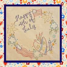 Happy 4th of July Wreath American embroidery Pattern - primitive patriotic p