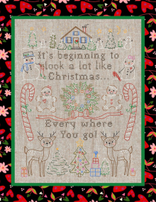 Christmas Day Sampler Embroidery Pattern - faux cross stitch 446 design gingerbr