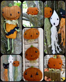 Vintage Halloween party - prim wool goodies pattern ghost cat