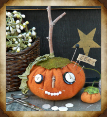 Prim Pumpkin pincushion Halloween pattern -  needle sharpener pin cushion 201