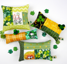 Irresistibly Irish- Embroidery & quilted pincushion pattern #406 cat Irish- Embroidery & quilted pincushion pattern #406