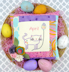 April Kitty Cat Embroidery pillow pattern #407 Easter cat kitten balloon celebrates april design