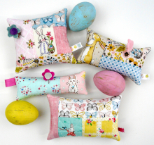 Springtime Pinnie- Embroidery & quilted pincushion pattern #408 Easter bunny spring pincushions pattern