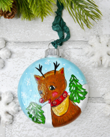 Rudolph deer christmas ornament - tree -snow ornie hand painted reindeer red nose ornie