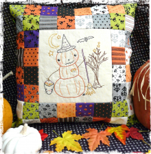 If the broom fits...Halloween embroidery design, pillow pattern #384 Halloween pumpkin man witch embroidery patchwork pillow pattern