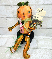 spooky pumpkin art doll muslin painted ooak collectable