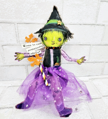 witch art doll muslin painted ooak collectable