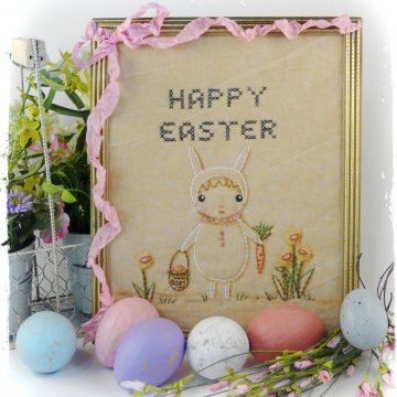 Happy Easter, Hoppin down the bunny trail embroidery pattern #354