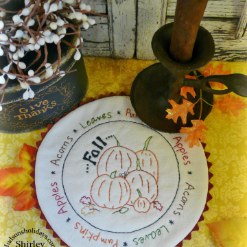 Fall's bounty candle mat embroidery pattern, #341