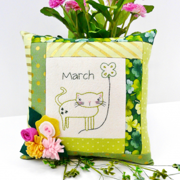 March Kitty Cat Embroidery pillow pattern #404